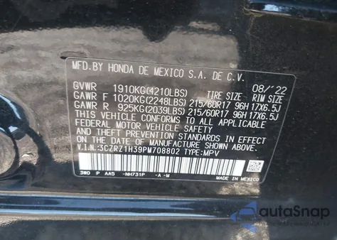2023 Honda Hr-V 2Wd Lx from USA, damaged, VIN 3CZRZ1H39PM708802